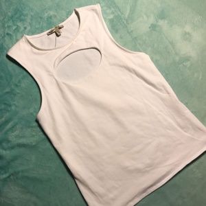 White Tank Top Sleeveless Cut Out Double Layer